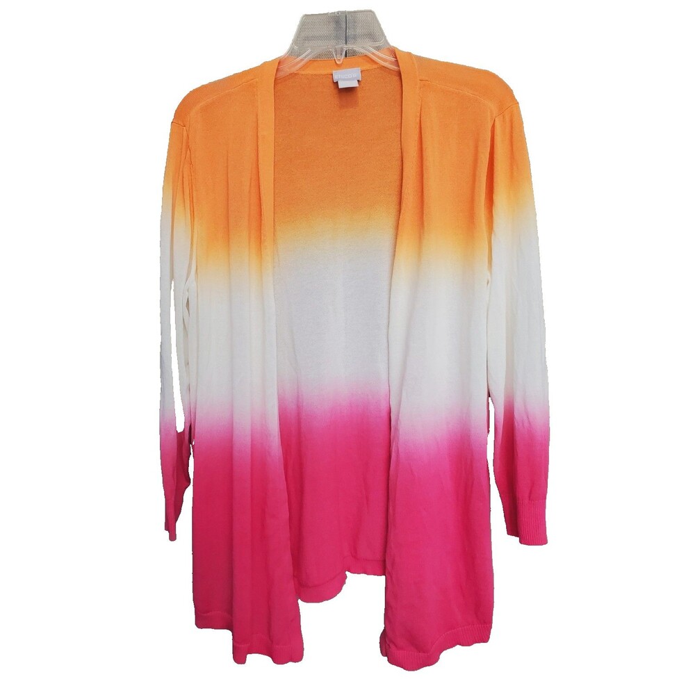 Chico's Ombre Dip Dye Open Front Cardigan Sweater Size 2 Large